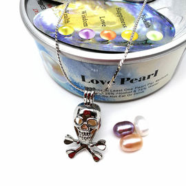 DIY Fashion Skull Silver Plated Pearl Locket Pendant Necklace