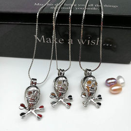 DIY Fashion Skull Silver Plated Pearl Locket Pendant Necklace