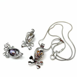 DIY Fashion Skull Silver Plated Pearl Locket Pendant Necklace