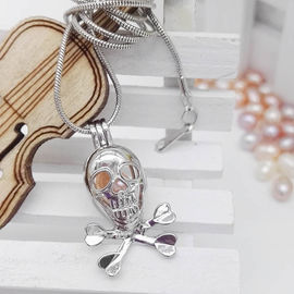 DIY Fashion Skull Silver Plated Pearl Locket Pendant Necklace
