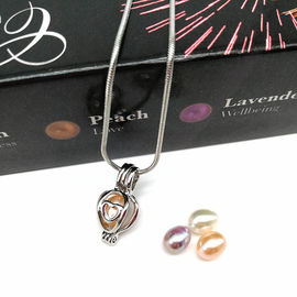 Copper Heart Cage Pendant with 6-7mm Pearl Essential Oil Diffuser DIY Locket Pendant