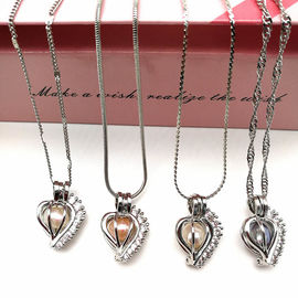 Top Grade Women Pearl Heart Cage Zircon Pendant Necklace for Birthday Gift