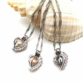 Top Grade Women Pearl Heart Cage Zircon Pendant Necklace for Birthday Gift