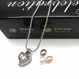 Top Grade Women Pearl Heart Cage Zircon Pendant Necklace for Birthday Gift