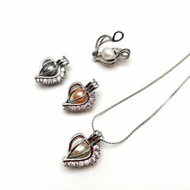 Top Grade Women Pearl Heart Cage Zircon Pendant Necklace for Birthday Gift