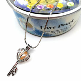 Antique Silver Key Locket Cage Charms Necklaces Pendants with 6-7mm Rice Shape Real Freshwater Pearl