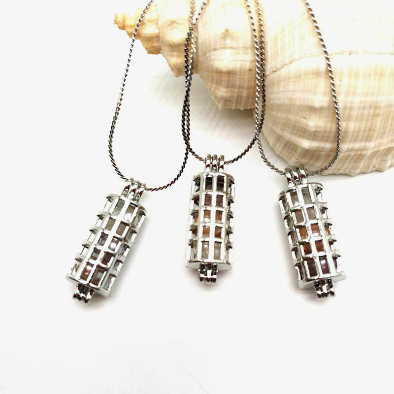 DIY Fashion Natural Freshwater Pearl Bead Cage Pendant Necklace for Girls and women