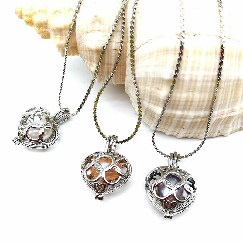 Fashion Wish Pearl Pendant Necklace Natural Oyster Gift Love Heart Cage Holder Chokers Necklace For Women Jewelry